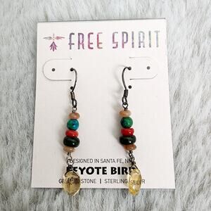NEW Peyote Bird Free Spirit Multicolor Gemstone Silver Hook Earrings